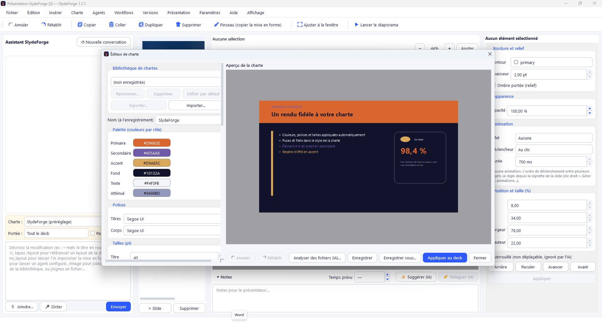 Brand kit editor — palette and fonts