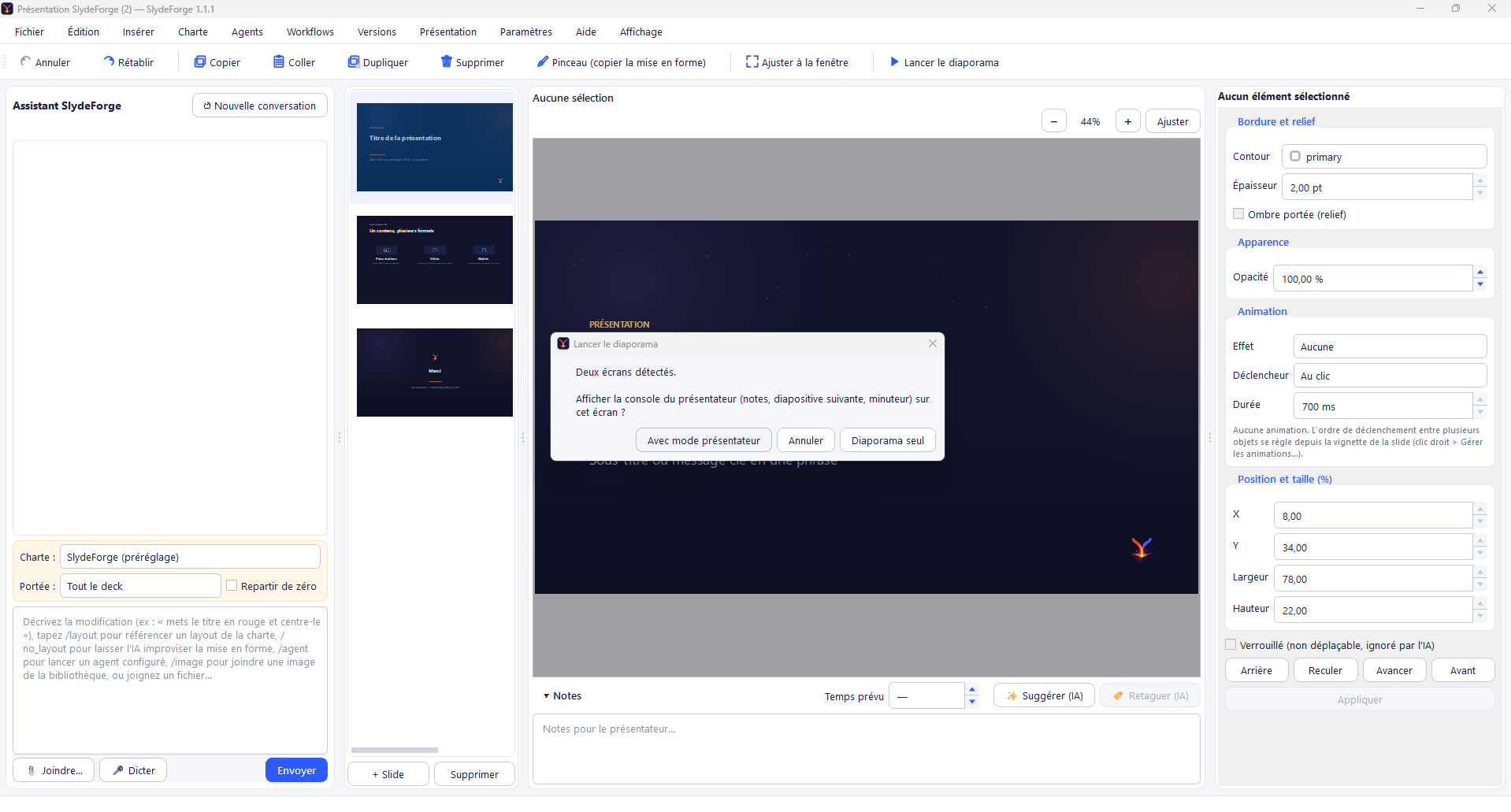 Start slideshow — choosing the display mode